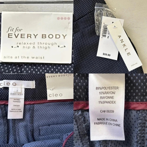 Cleo Every Body Polka Dot Ankle Pant Navy Blue Size 2 NWT - Picture 11 of 15